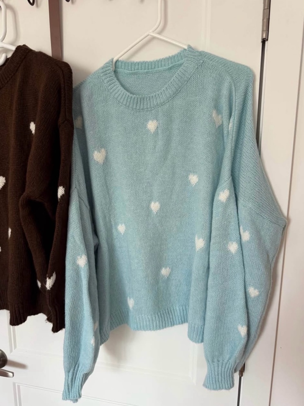 Light Blue Heart-Pattern Crewneck Sweater - Women - Lain Mohair